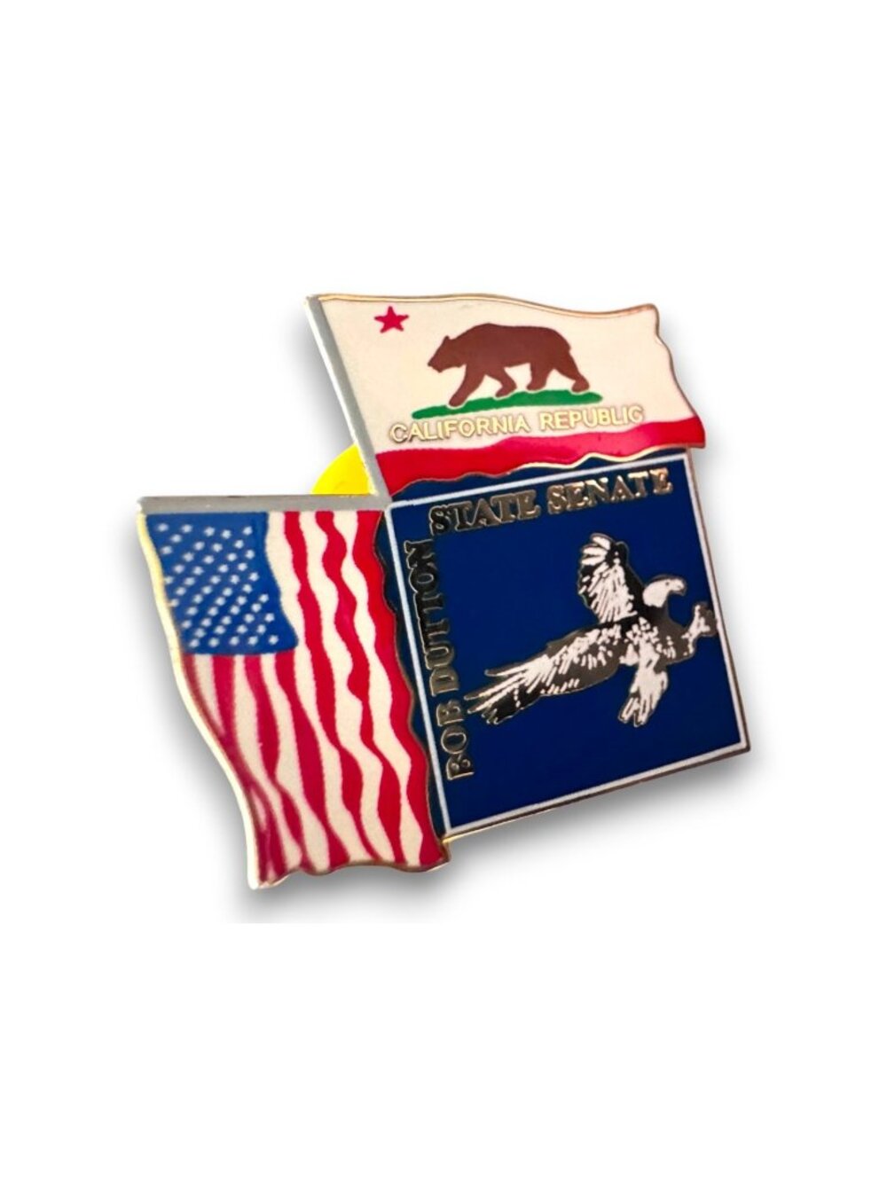 Bob Dutton California State Senate Enamel Lapel Pin US and California Flag